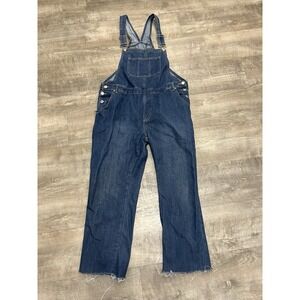TWIIN SISTERS Women's Plus 1X Denim Bib Overalls Dark Wash Blue Frayed Hem